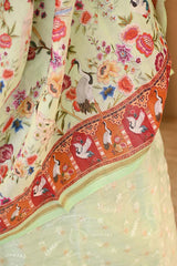 Pista Green Zari Buti Suit Set with Printed Chanderi Dupatta