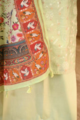 Pista Green Zari Buti Suit Set with Printed Chanderi Dupatta