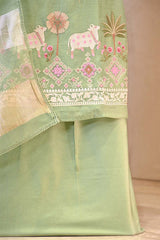Mint Green Pichwai Motif Suit Set with Organza Dupatta