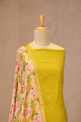 Chartreuse Green Chanderi Silk Suit Set with Floral Dupatta