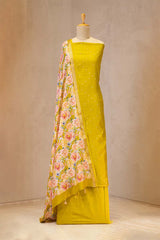 Chartreuse Green Chanderi Silk Suit Set with Floral Dupatta