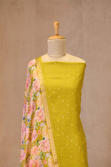 Chartreuse Green Chanderi Silk Suit Set with Floral Dupatta