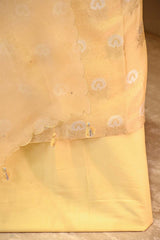 Butter Yellow Chanderi Silk Suit Set with Mirror Work Dupatta