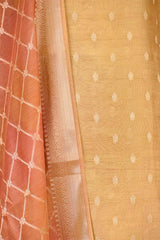 Sand Beige Chanderi Silk Suit Set with Gold Zari Floral Kurta & Shaded Dupatta