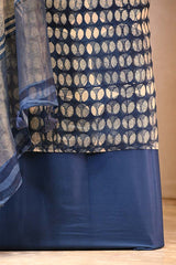 Blue Mulmul Cotton Unstitched Suit Set with Polka Dot Kurta & Shaded Dupatta