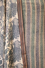 Grey Mulmul Cotton Unstitched Suit Set with Striped Kurta & Floral Dupatta
