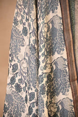 Grey Mulmul Cotton Unstitched Suit Set with Striped Kurta & Floral Dupatta