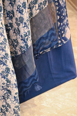 Indigo Mulmul Cotton Suit Set with Geometric Diamond & Polkadot Print