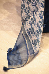 Indigo Mulmul Cotton Suit Set with Geometric Diamond & Polkadot Print