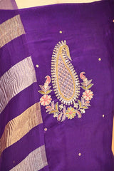 Purple Organza Silk Salwar Suit Set with Aari Handwork