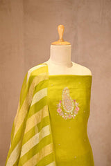 Chartuese Green Organza Silk Salwar Suit Set with Aari Handwork