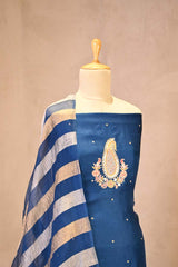 Blue Organza Silk Salwar Suit Set with Aari Handwork