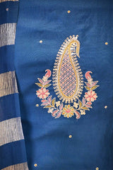 Blue Organza Silk Salwar Suit Set with Aari Handwork