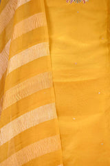 Yellow Organza Silk Salwar Suit Set with Aari Handwork