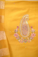 Yellow Organza Silk Salwar Suit Set with Aari Handwork