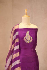 Magenta Purple Organza Silk Salwar Suit Set with Aari Handwork