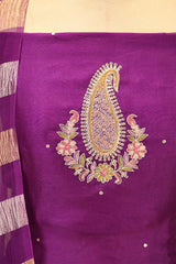 Magenta Purple Organza Silk Salwar Suit Set with Aari Handwork