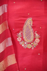 Red Organza Silk Salwar Suit Set with Aari Handwork