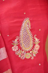 Red Organza Silk Salwar Suit Set with Aari Handwork