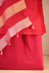 Red Organza Silk Salwar Suit Set with Aari Handwork