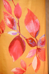 Deep Yellow Mulmul Cotton Suit Set with Floral Hem Kurta & Organza Dupatta