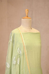 Pastel Green Mulmul Cotton Suit Set with Hibiscus Applique Kurta