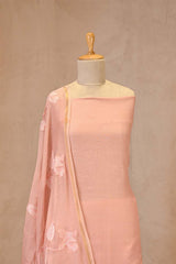 Peach Mulmul CottonSuit Set with Hibiscus Applique Kurta