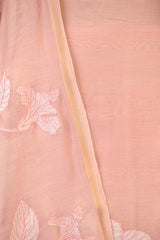 Peach Mulmul CottonSuit Set with Hibiscus Applique Kurta