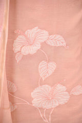 Peach Mulmul CottonSuit Set with Hibiscus Applique Kurta