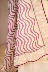 Off-White Organza Silk Suit Set with Resham Embroidered Kurta & Floral Dupatta