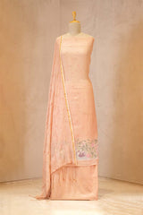 Peach Mulmul Cotton Suit Set with Cross-Stitched Buti Kurta
