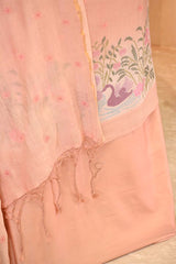 Peach Mulmul Cotton Suit Set with Cross-Stitched Buti Kurta