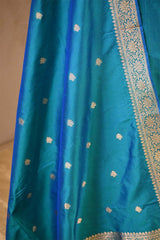 Peacock Blue Handloom Katan Silk Suit Set with Gold Zari Buta