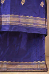 Ink Blue Handloom Katan Silk Suit Set with Gold Zari Buta & Matching Dupatta