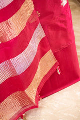 Dark Pink Dupion Silk Salwar Suit with Tiger Motifs and Organza Dupatta