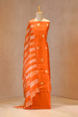Fanta Orange Dupion Silk Salwar Suit with Tiger Motifs and Organza Dupatta