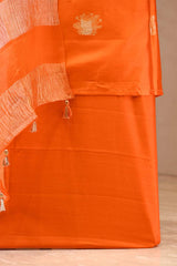 Fanta Orange Dupion Silk Salwar Suit with Tiger Motifs and Organza Dupatta