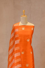 Fanta Orange Dupion Silk Salwar Suit with Tiger Motifs and Organza Dupatta