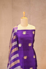 Purple Dupion Silk Salwar Suit with Tiger Motifs and Organza Dupatta