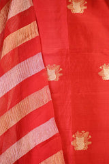 Red Dupion Silk Salwar Suit with Tiger Motifs and Organza Dupatta