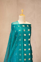 Teal Blue Salwar Suit with Pichwai Organza Dupatta