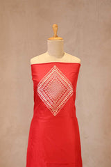 Red Katan Silk Two Piece Salwar Suit Set With Diagonal Motif