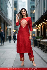 Red Katan Silk Two Piece Salwar Suit Set With Diagonal Motif