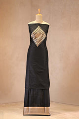 Black Katan Silk Two Piece Salwar Suit Set With Diagonal Motif