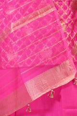 Rani Pink Raw Mango Silk Unstitched Suit with Zari Jaal Work