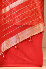 Red Raw Mango Silk Unstitched Suit with Zari Jaal Work
