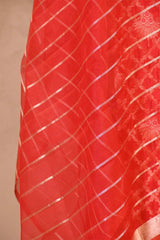 Red Raw Mango Silk Unstitched Suit with Zari Jaal Work