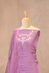 Lilac Satin Silk Suit with Organza Dupatta and Zari Embroidery