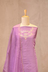 Lilac Satin Silk Suit with Organza Dupatta and Zari Embroidery