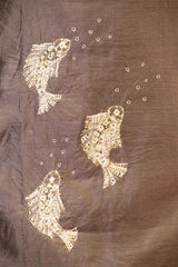 Grey Chiniya Silk Unstitched Suit with Marine Motif Embroidery